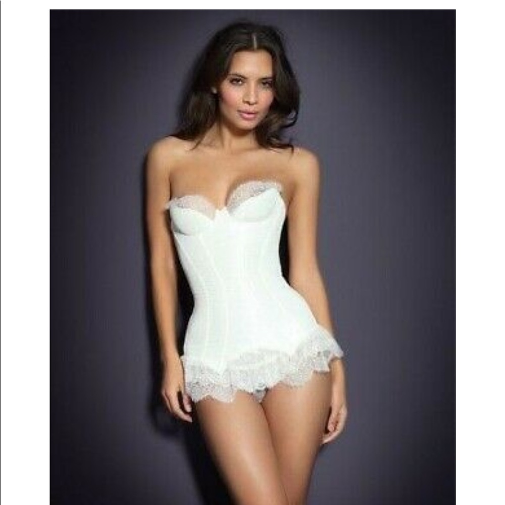 Agent Provacatuer white bridal corset rare removable straps, worn for photos